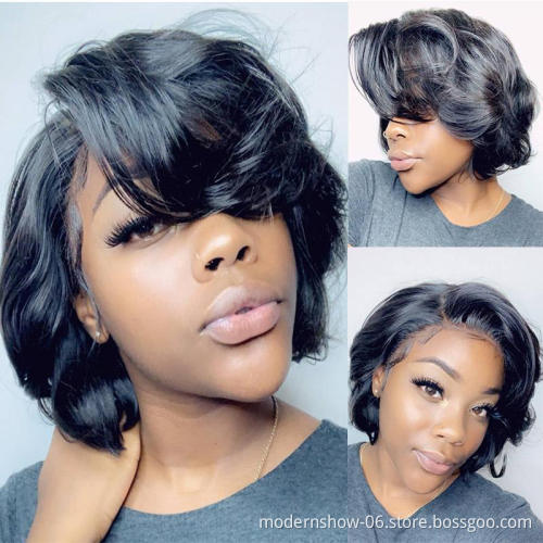 Wholesale Lace Front Wig 6 inch 150% Density Loose Wave Pixie Cut Wigs Human Hair Short Bob Lace Front Wig